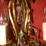 Six-armed crystal cage light fixture from the early 20th century