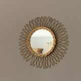 Sun mirror in woven rattan. 50cm. 1960.