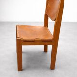 Set of 4 chairs from the 1960s in elm and patinated leather.