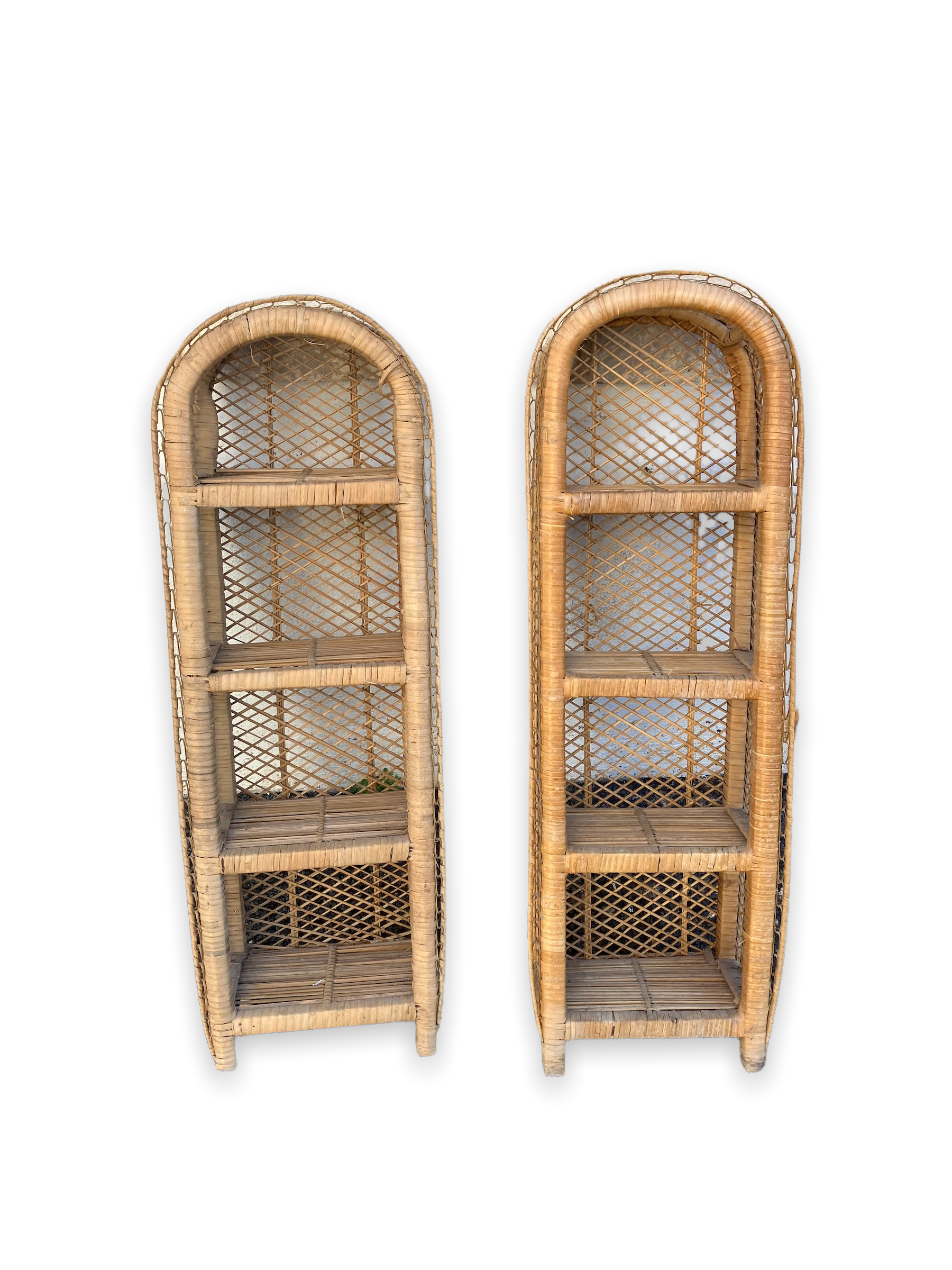 Pair of braided wicker shelves