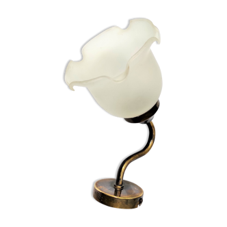 Brass sconce with vintage frosted glass tulip