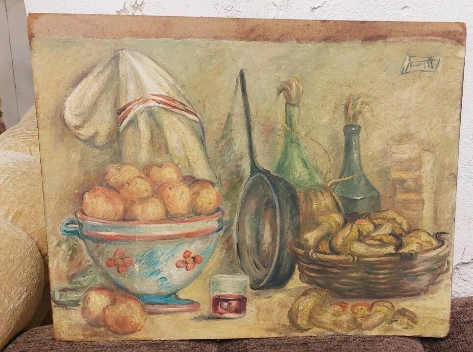 Roberto Pucci oil painting 50s painting on 2 sides landscape still life