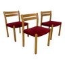 Set of 3 Moller 401 chairs oak red fabric Denmark 1970s