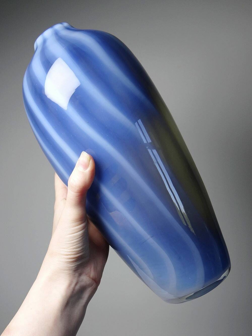 Pair of vintage smoky glass vases lined with opaline Murano bubble glass.