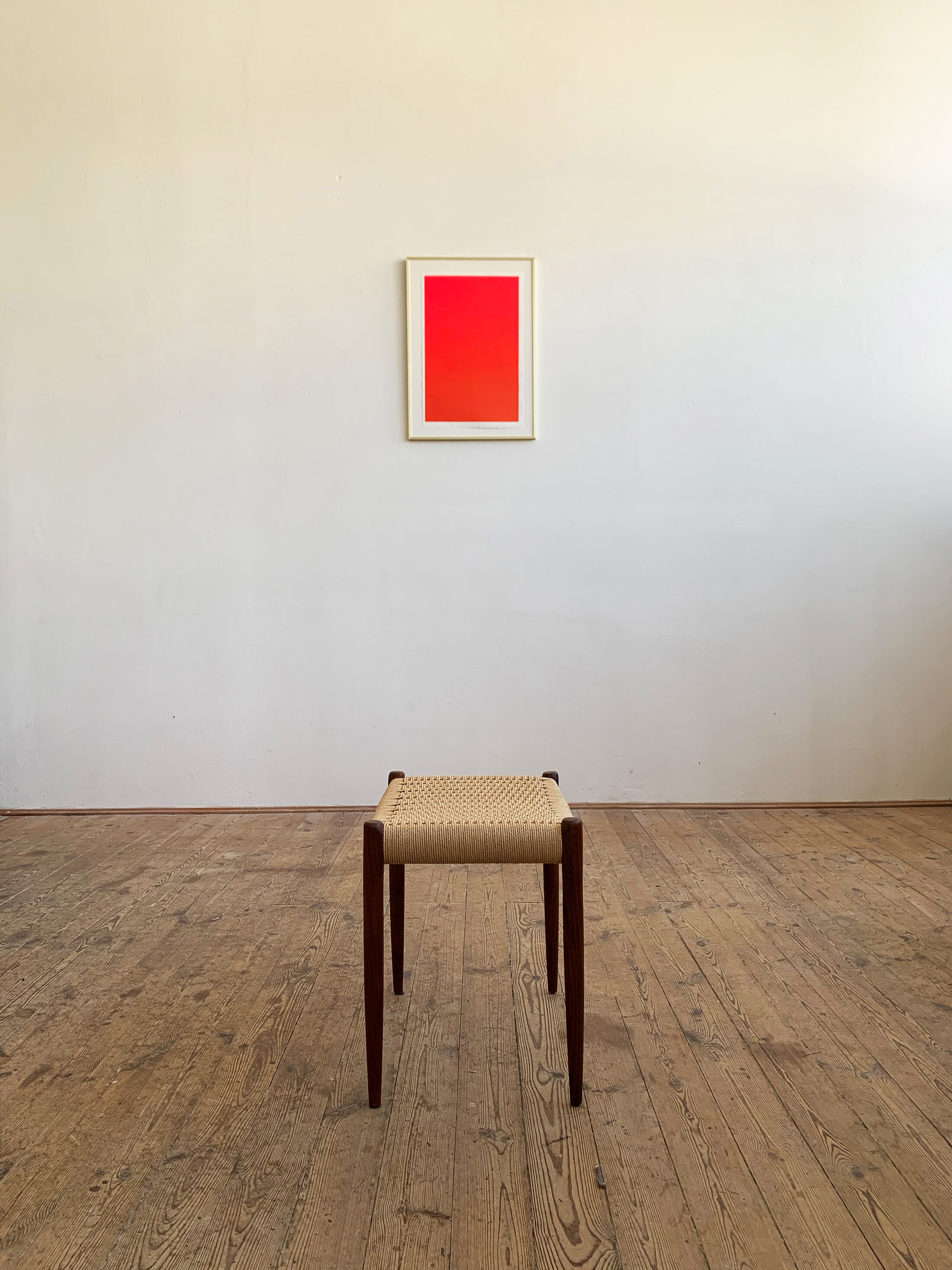 Danish midcentury walnut stool, model 80A by Niels O. Møller with papercord seat