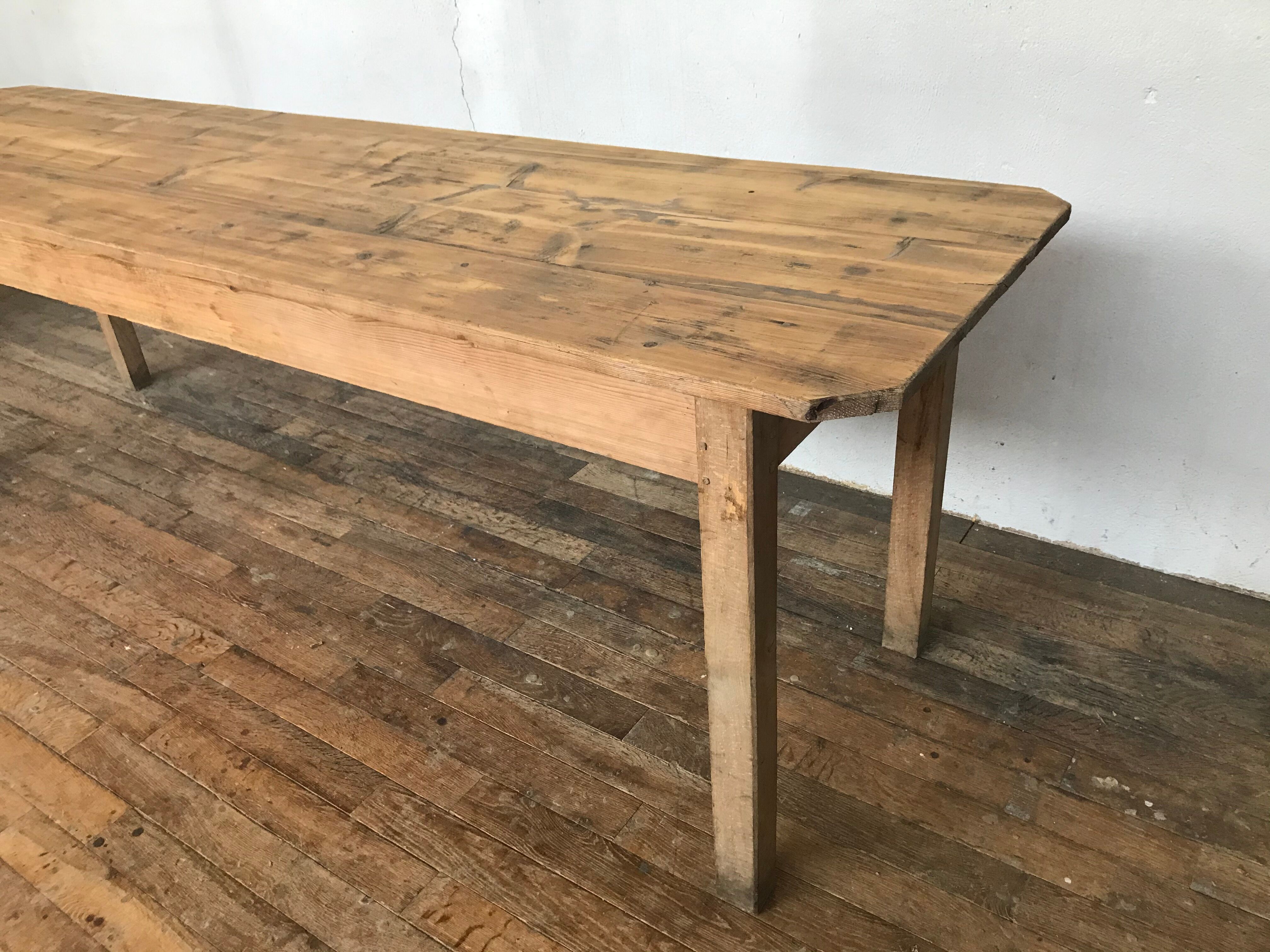 Old and large farm table early 20th shabby bistro fir