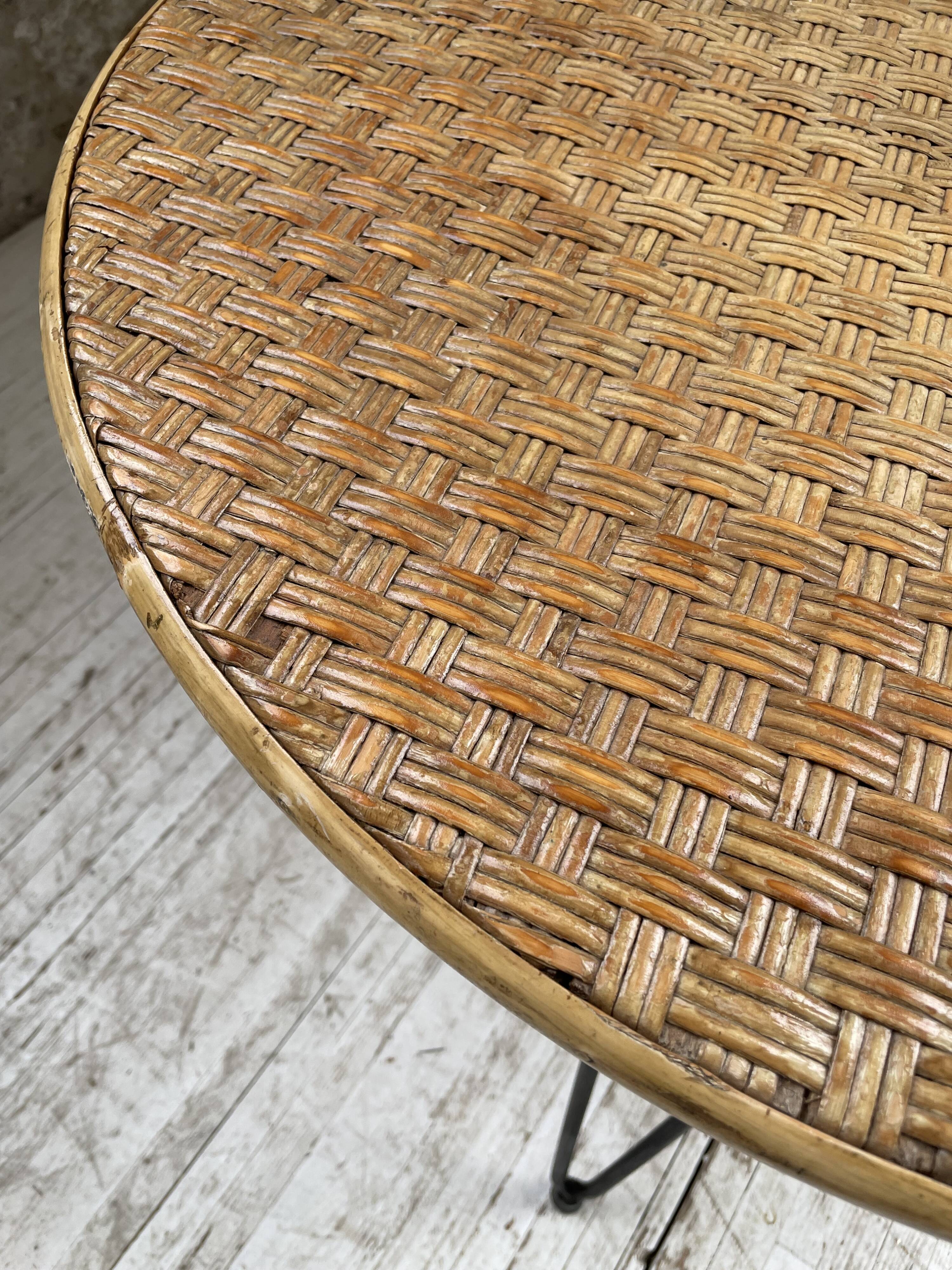 Wicker and metal coffee table from the 1950s