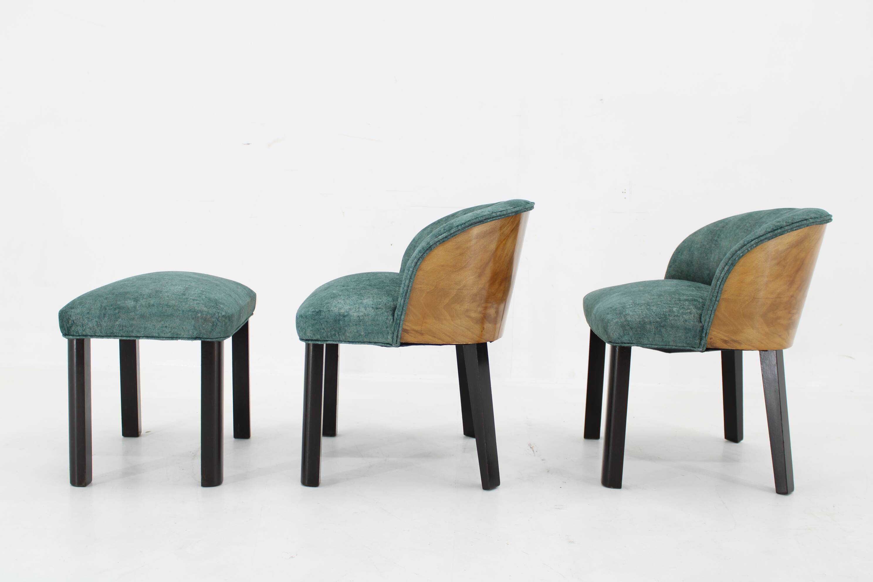 1940s Pair of Chairs with Stool, Italy