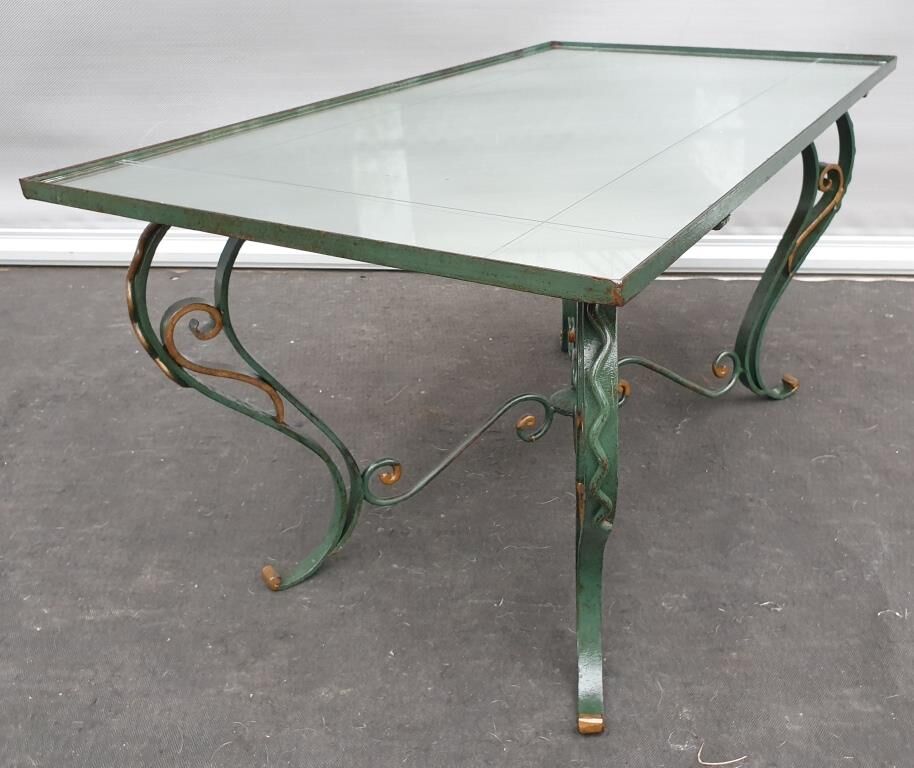 Neo-classical green laqué iron and gold mirror tray 1940