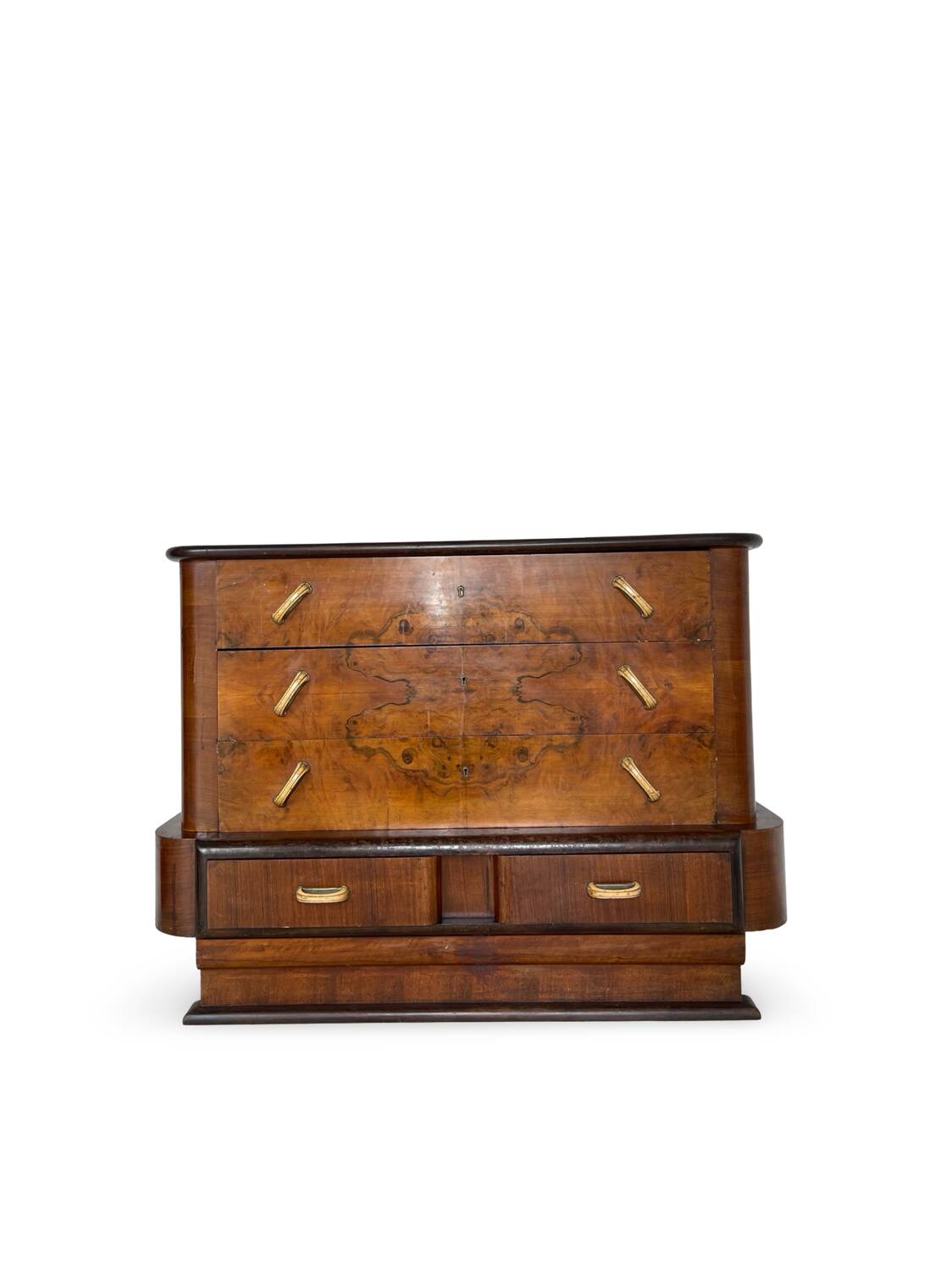 Commode italienne Art déco en ronce de noyer, années 1920