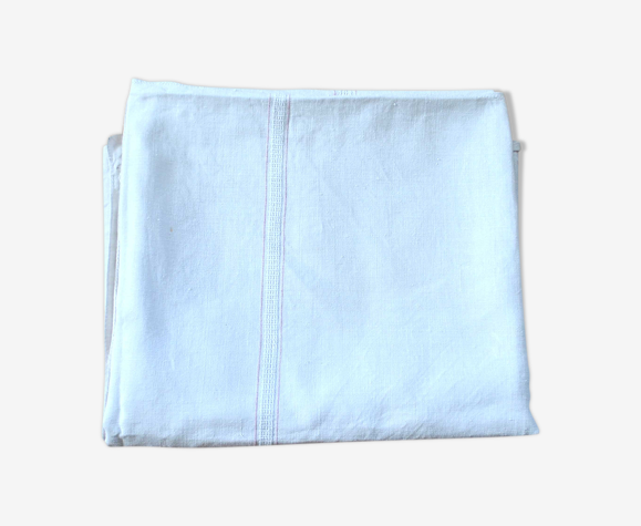 Nappe vintage en lin tissé et lignes roses - 160x180 *a4*