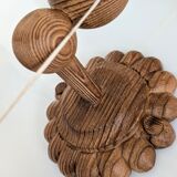 Pair of carved pine wall lights with jute shades, Swedish design, 1970s