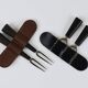 Carl Aubock Pair Forks, Horn, Brass, Leather Holder, Corn Cob Skewers 1930s