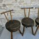 Suite of 4 tripod chairs, trunk seats, solid wood