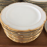 Tableware service 40 pieces in white and gilded porcelain CG Cie France Limoges
