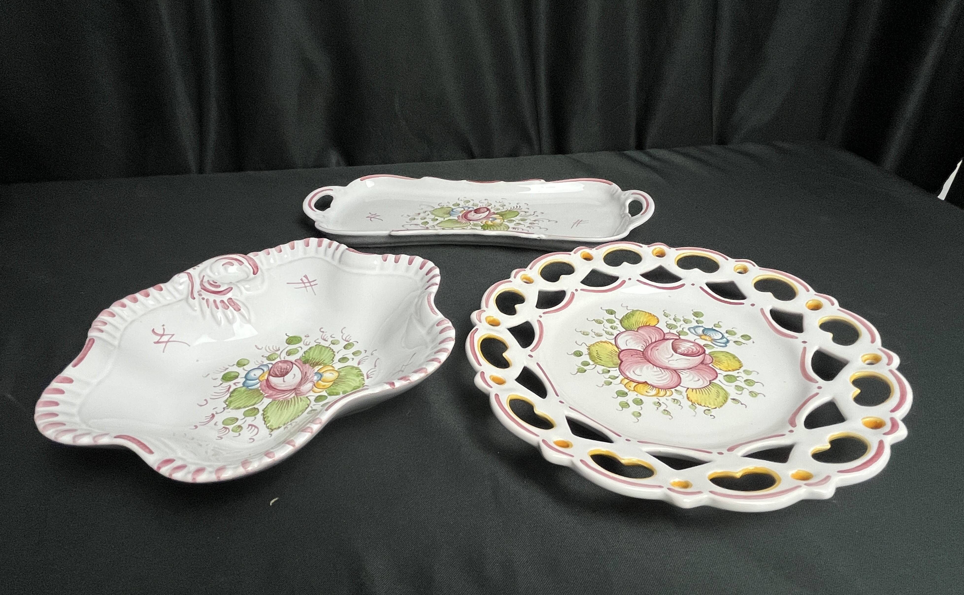 Set of three ceramics with floral decoration from Moustiers, 20th century