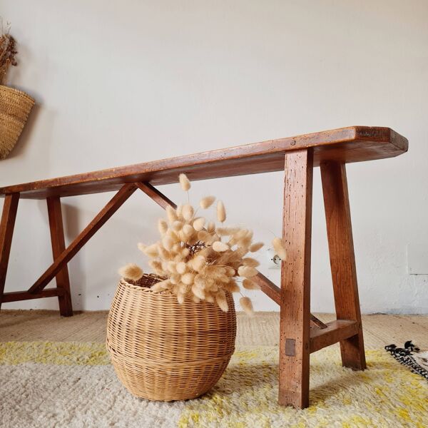 Banc de ferme ancien en bois massif - 145 cm