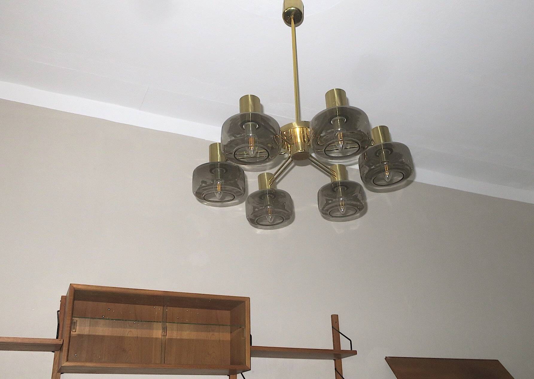 Large brass and glass chandelier by Hans-Agne Jakobsson, Sweden 1960s