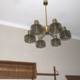 Large brass and glass chandelier by Hans-Agne Jakobsson, Sweden 1960s