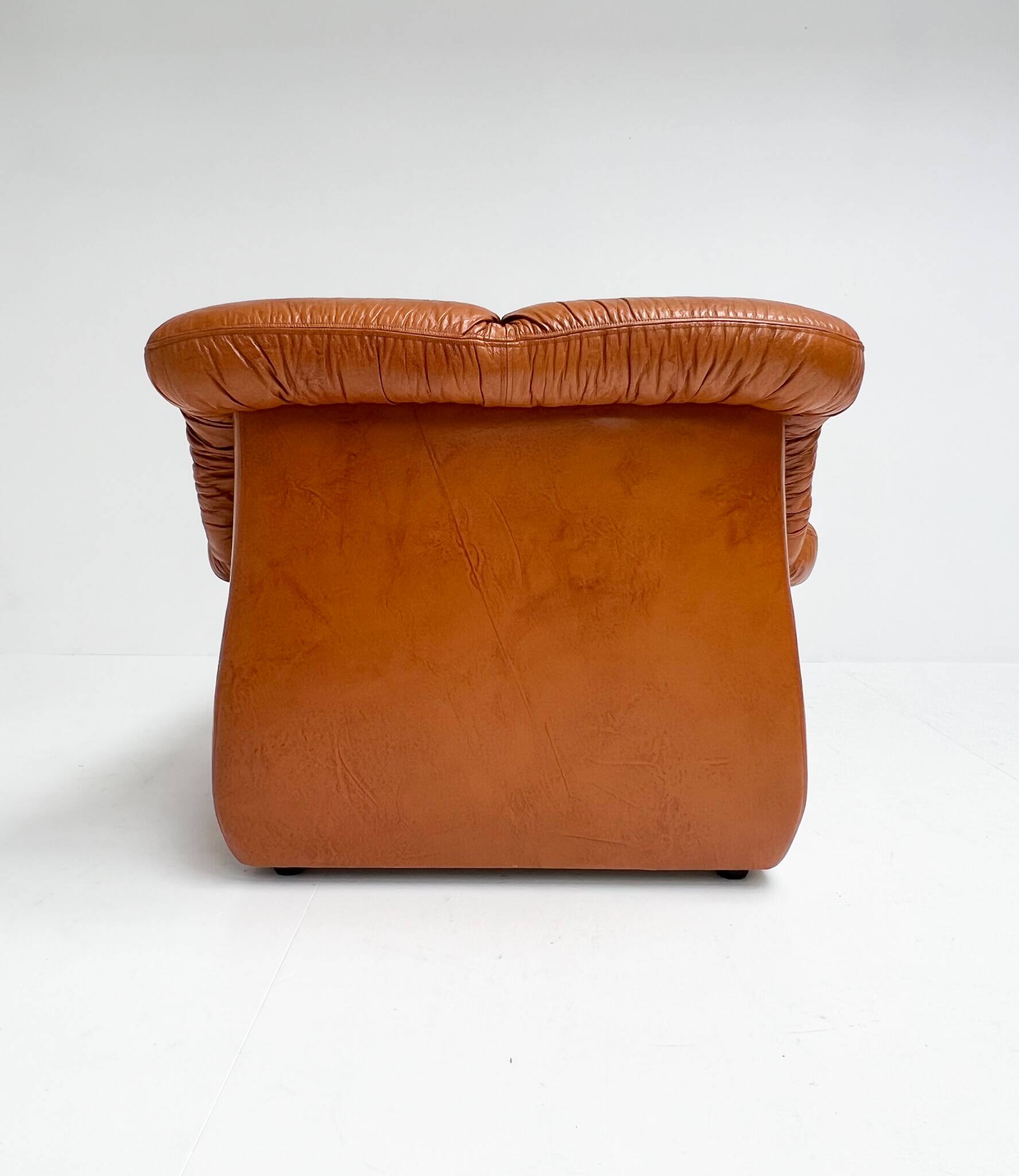 Cognac colored leather Pellerossi lounge chair, 1960s
