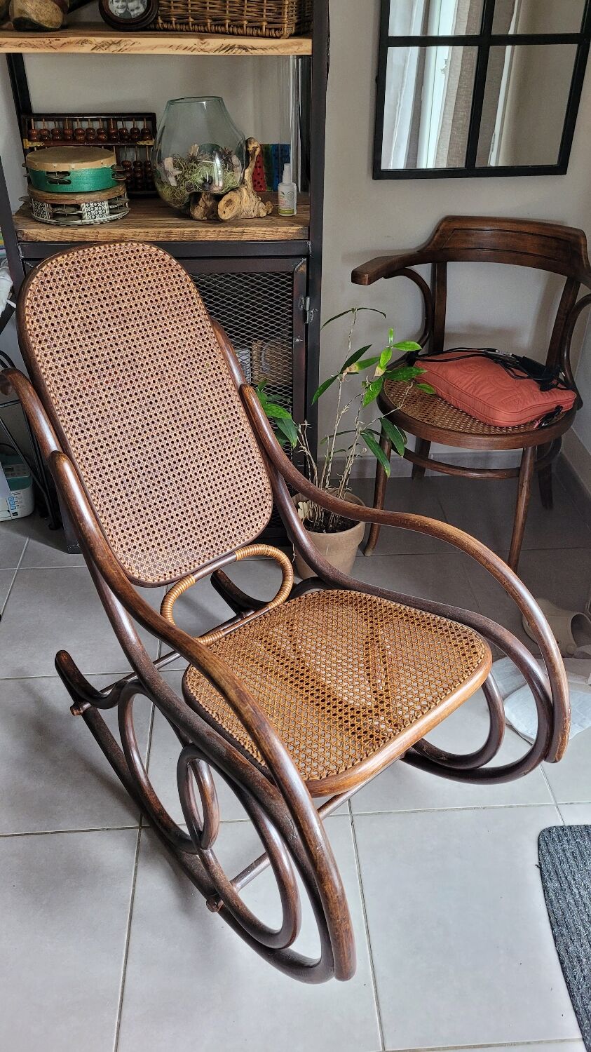 Rocking-chair cannage ancien - Factory Vintage
