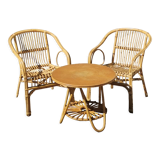 Ensemble fauteuils en rotin et table basse