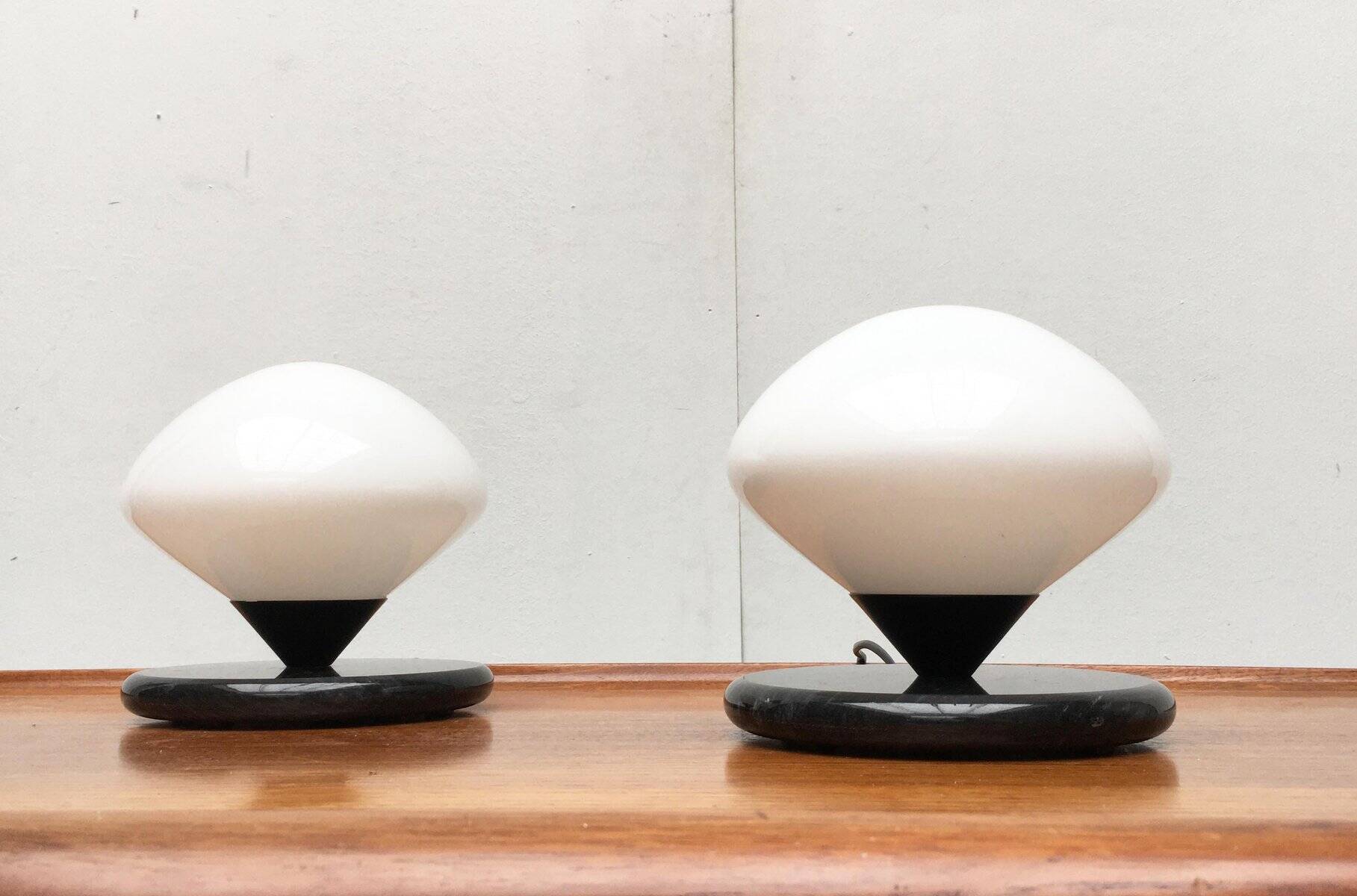 Vintage Swiss marble and glass table lamps by Optelma, set of 2.