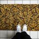 1960s German acrylic rug with gold and brown 2.2' x 4.1 - 1C1287