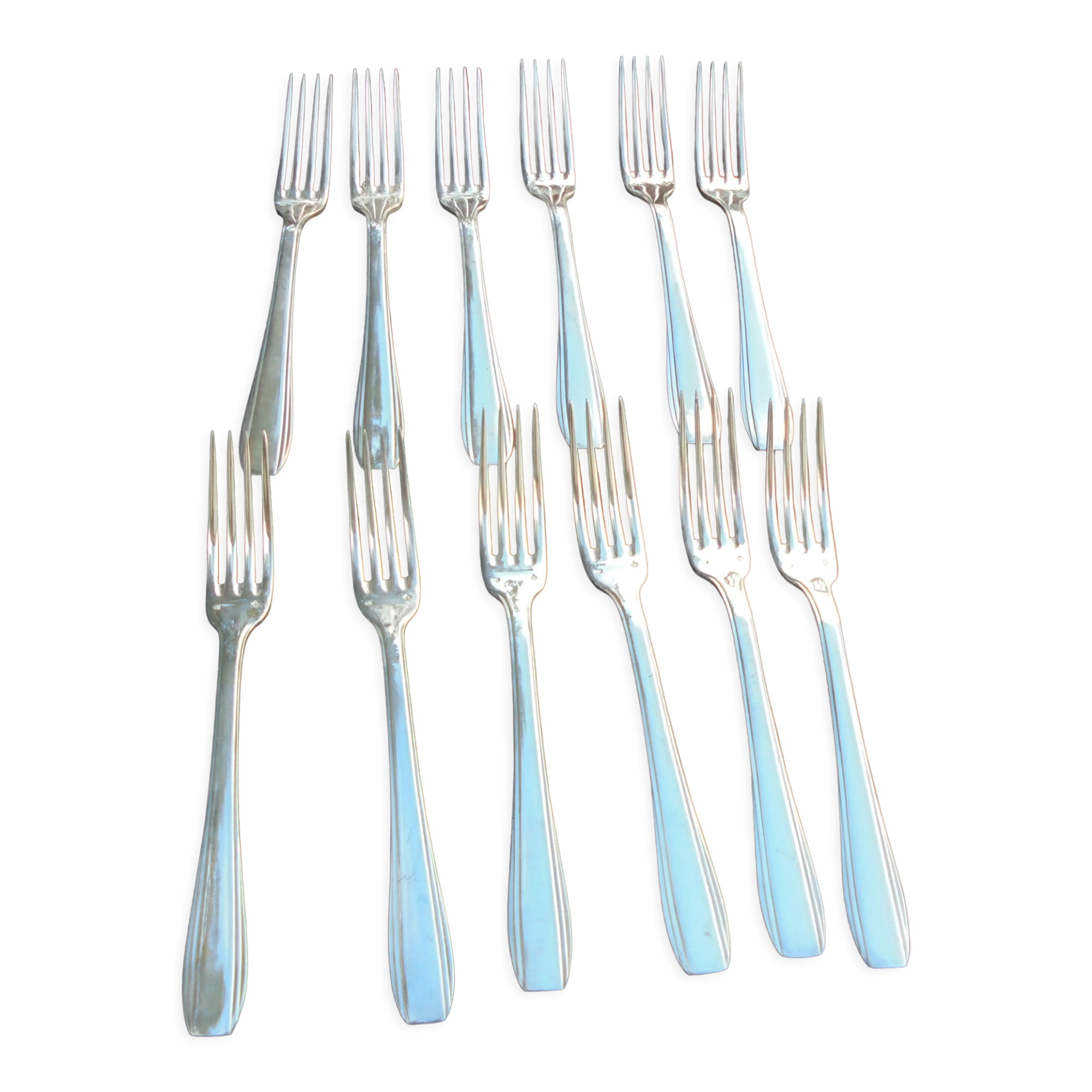 12 Art Deco silver metal forks