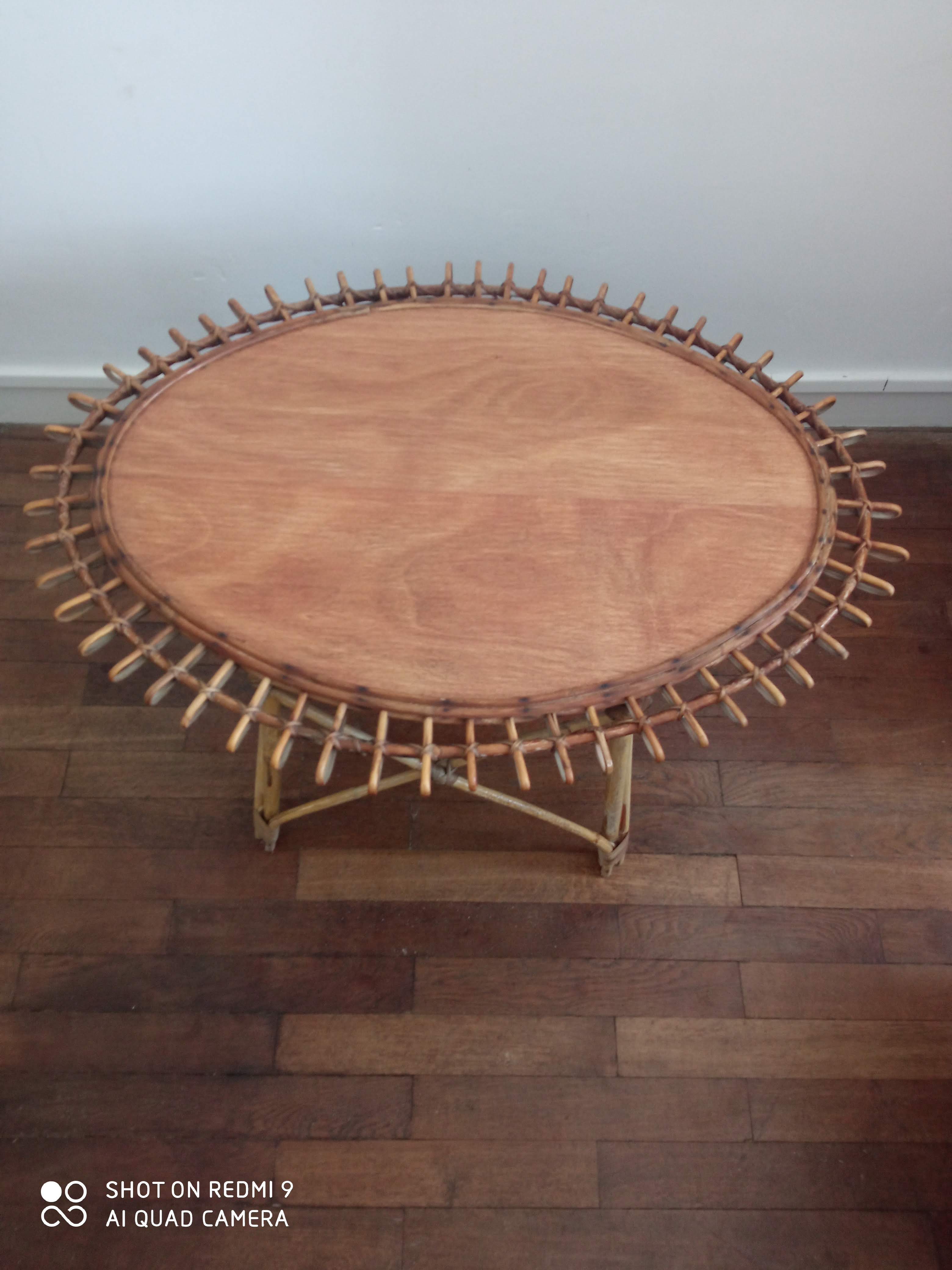 Sun coffee table in rattan 50s