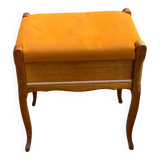 Tabouret de piano Louis XV bois massif chêne et tissu orange
