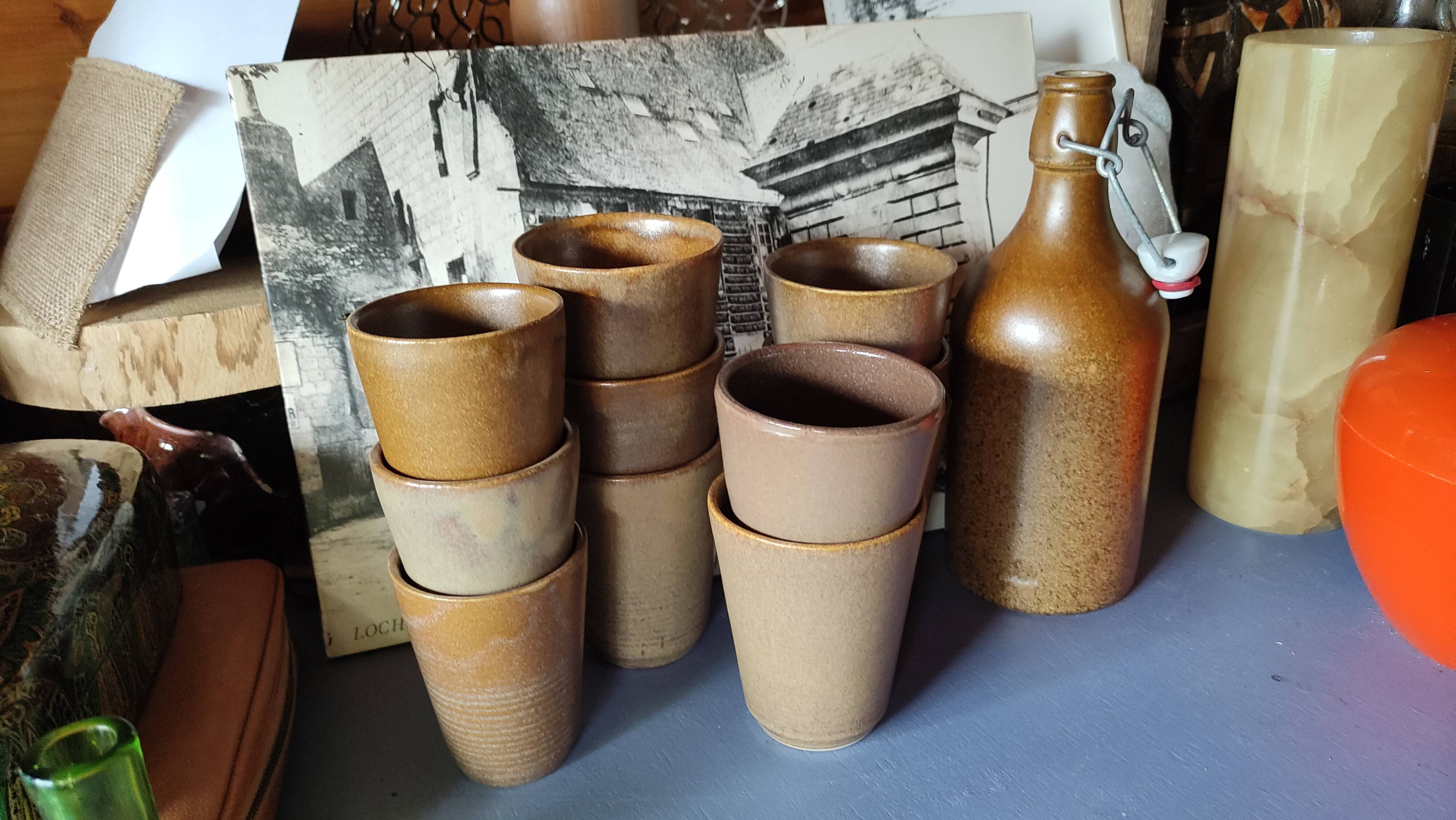 Set of Digoin stoneware cups or glasses