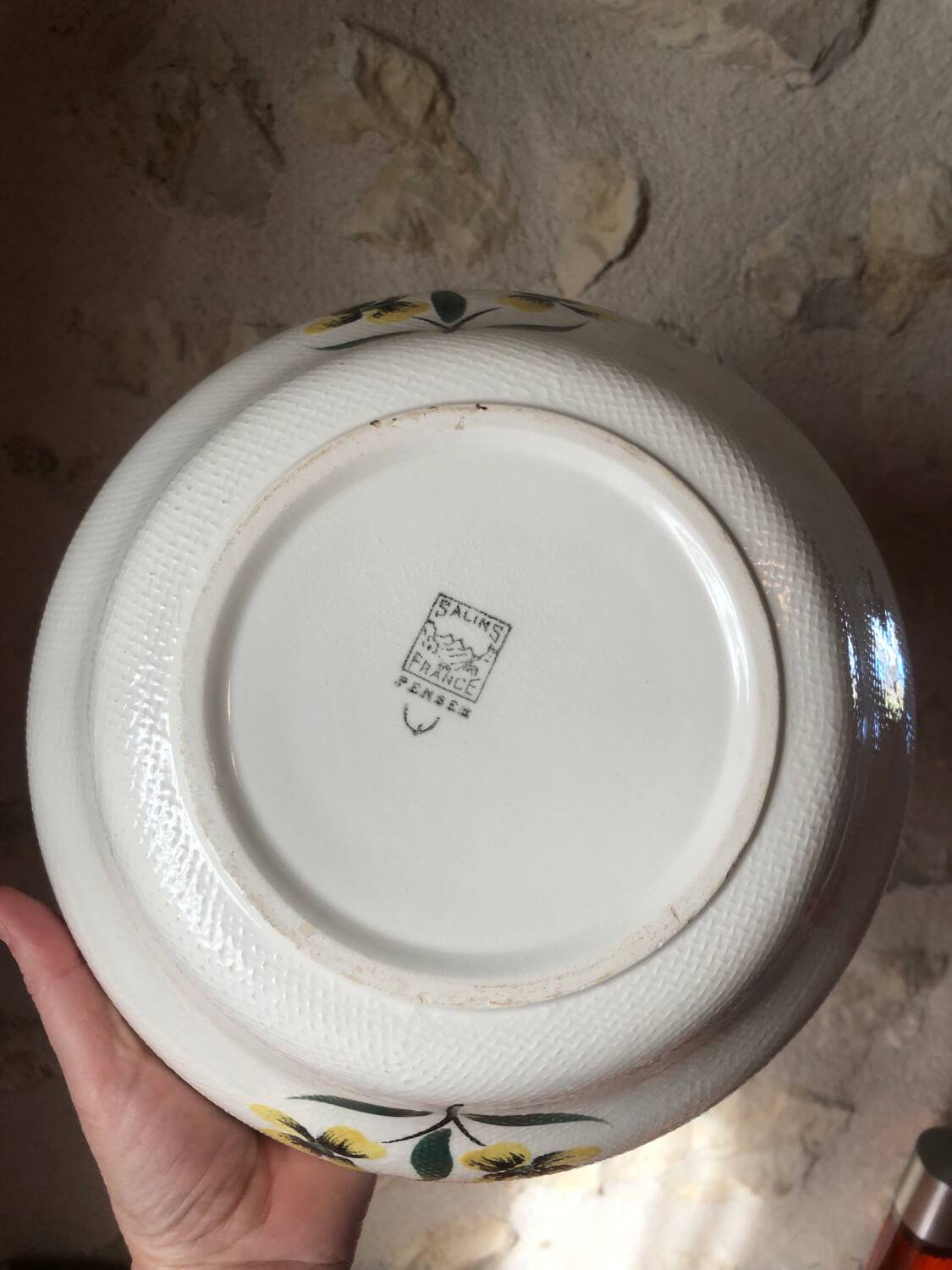 Salins France salad bowl with yellow flower decoration