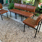 Suite de 5 chauffeuses skaï fauve 1950