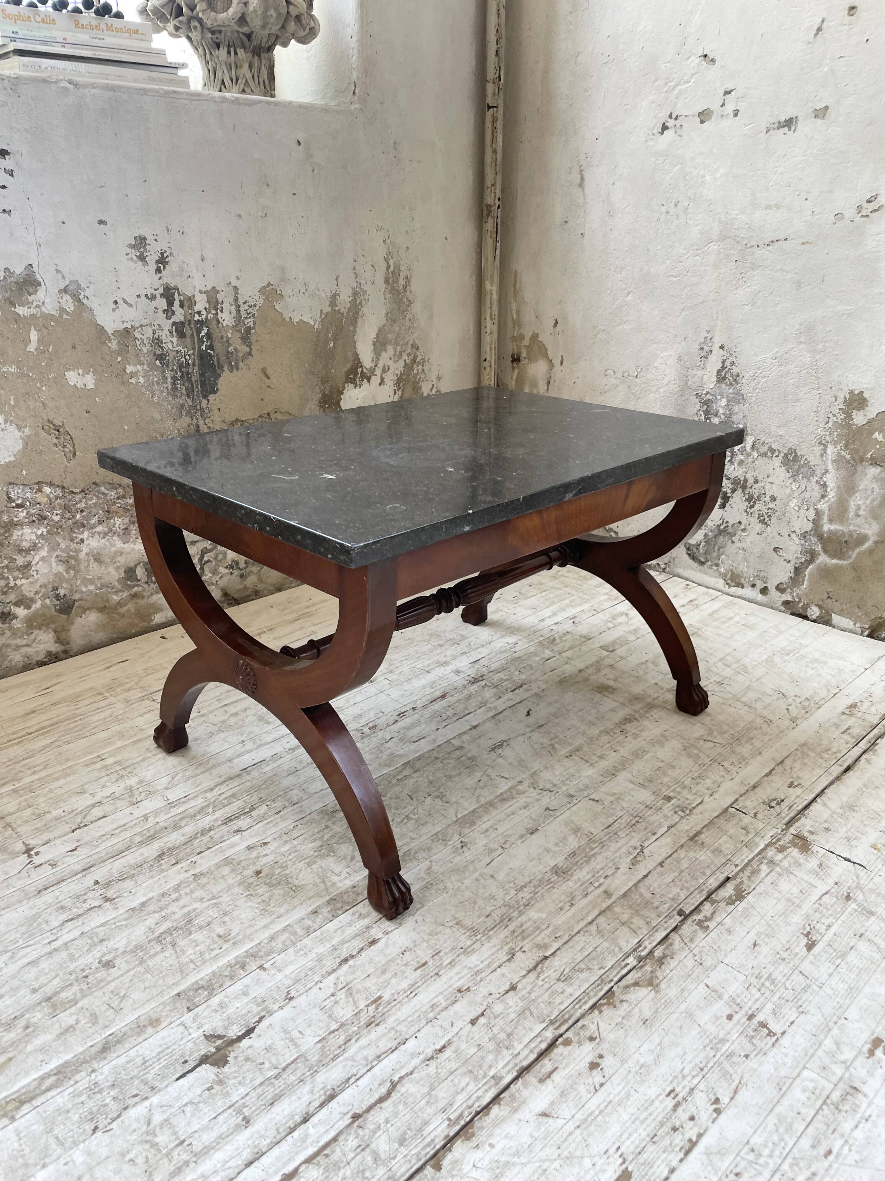 Empire style marble and mahogany coffee table