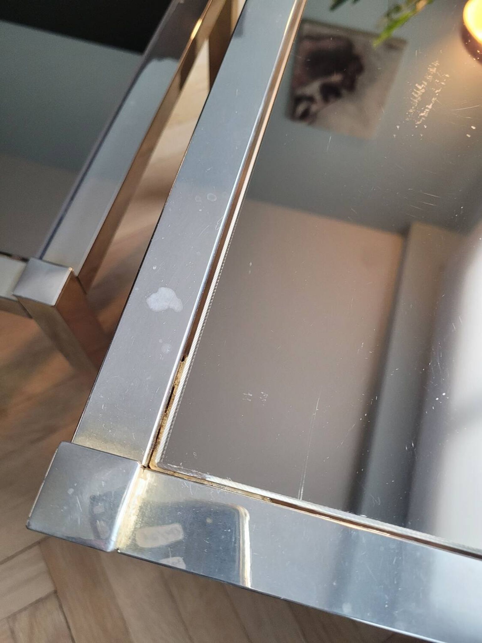 Nesting tables in gold/chrome metal and amber mirror