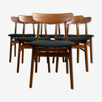 Lot de 6 chaises de salle à manger scandinave en teck, années 60