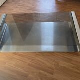 Table basse style francois monnet acier brossé plateau verre fumé