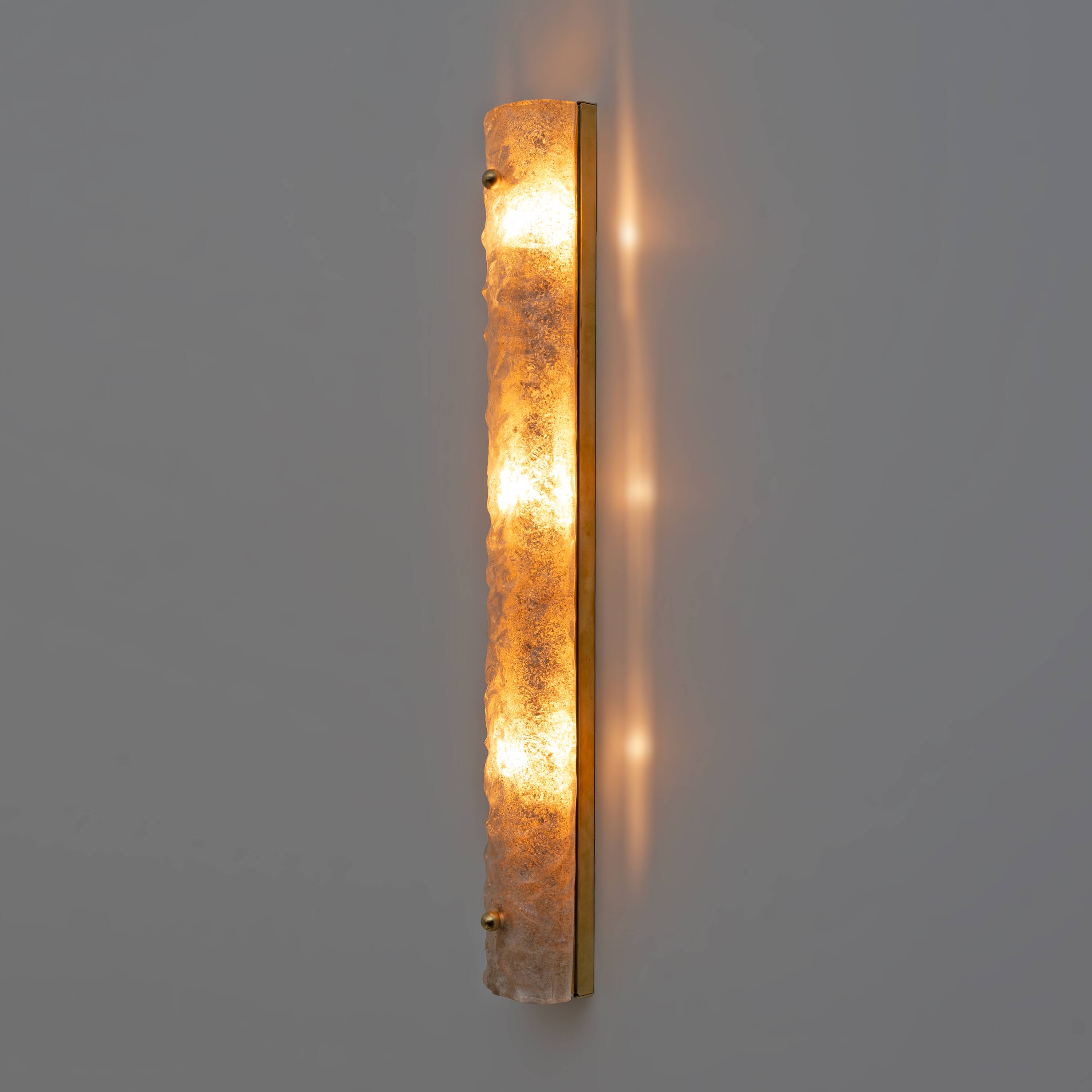 Pair of Modern Brass and Murano Glass "Scavo" Sconces