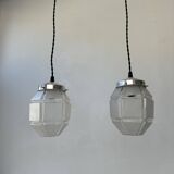 Pair of old vintage hexagonal suspension lights