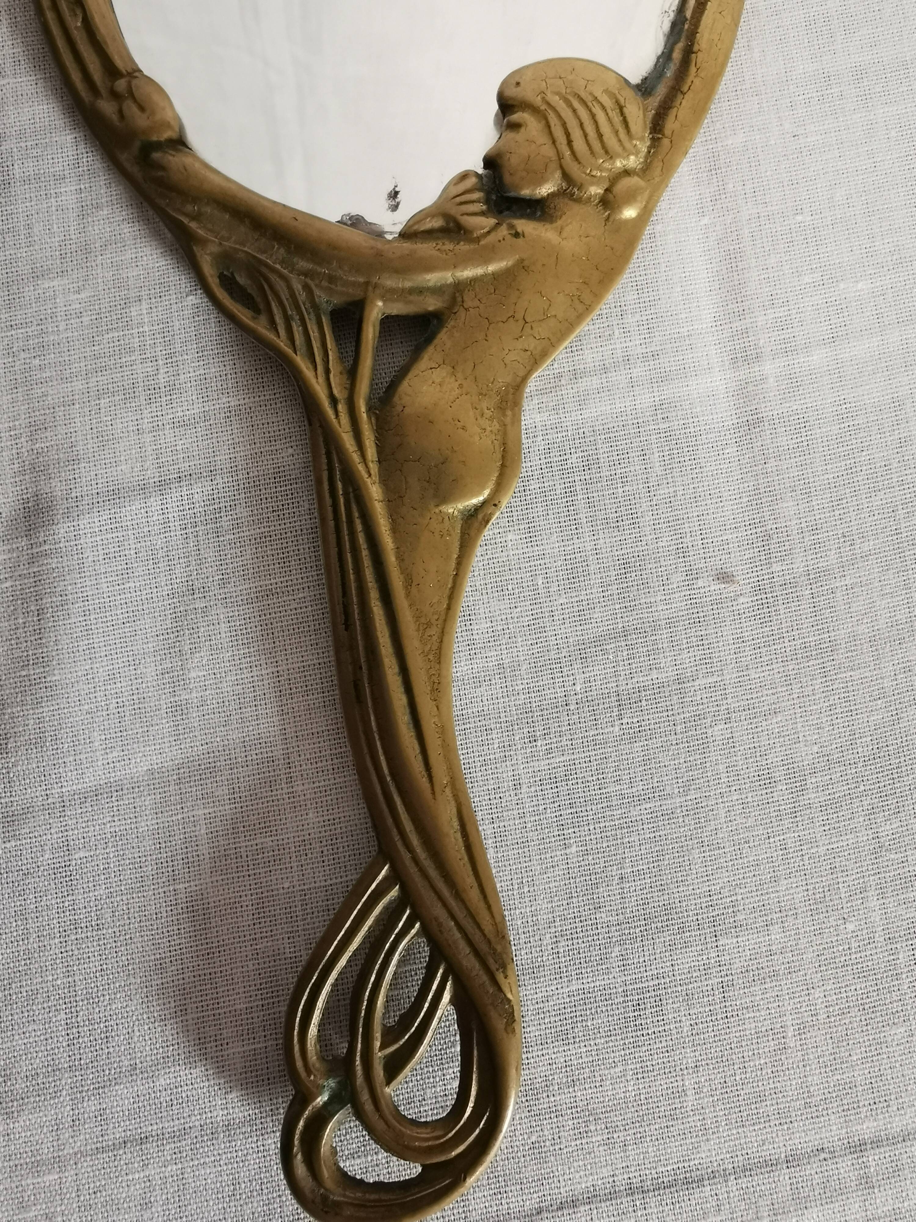 Hand mirror Art Nouveau 1900 circa 11x24cm