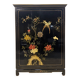 Cabinet vintage chinois laqué noir avec oiseaux et fleurs bohème