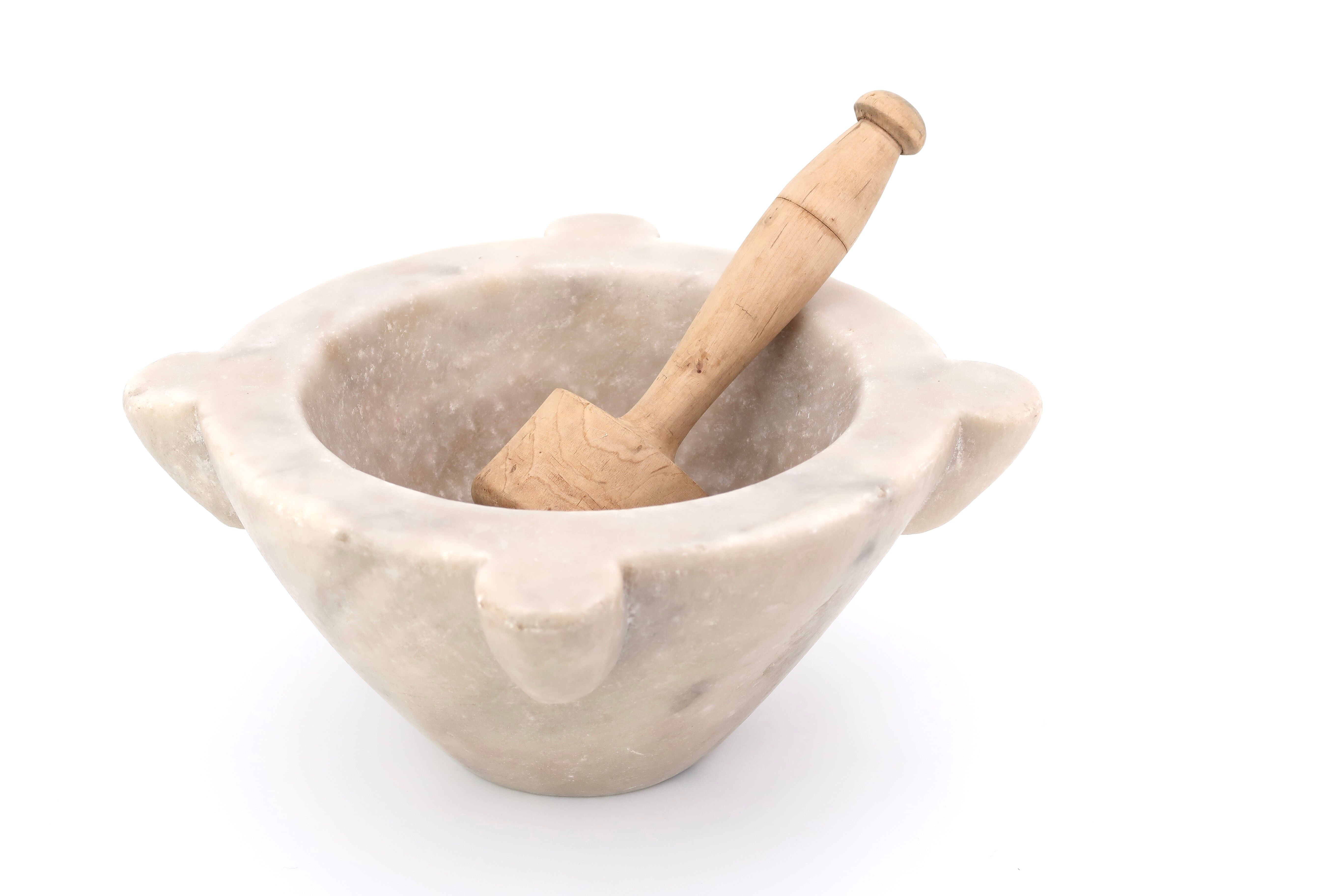 Marble mortar and wooden pestle, nineteenth century