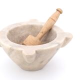 Marble mortar and wooden pestle, nineteenth century