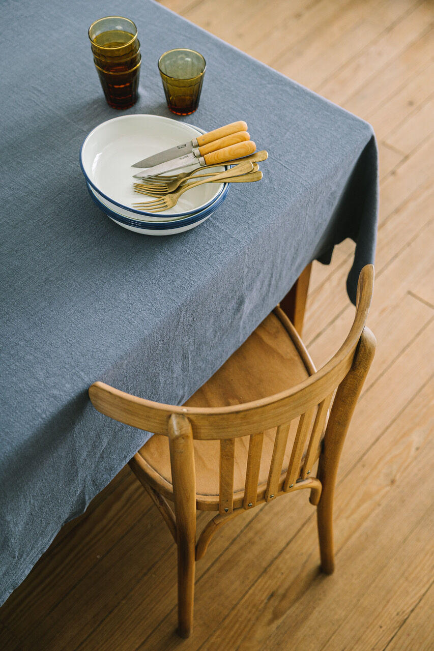 Salt blue washed linen tablecloth