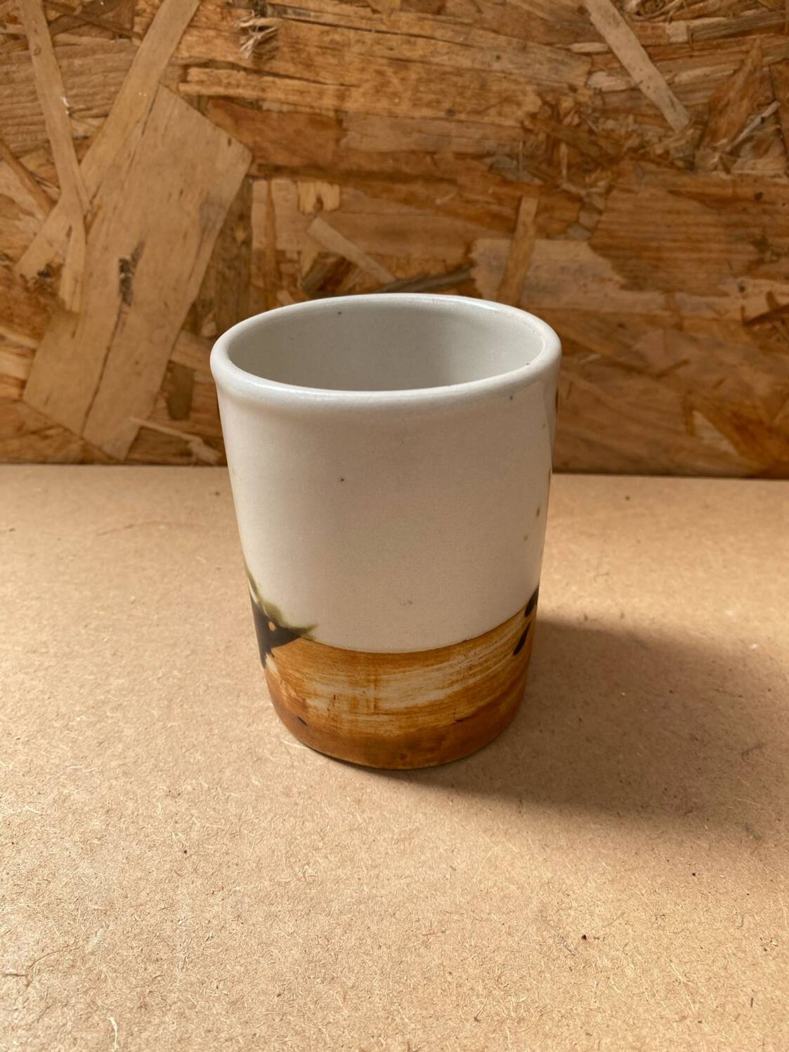 Ancien Pot Tasse Poterie De La Colombe Grès Beige Marron Vintage