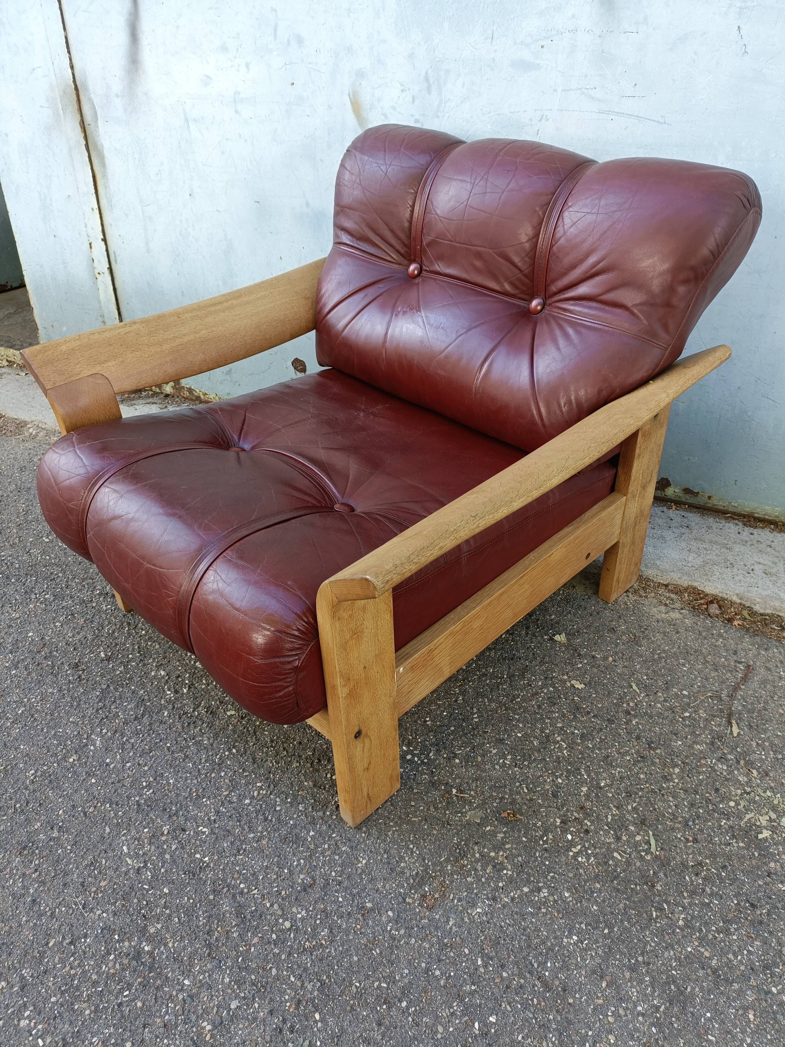 Danish vintage armchair light oak and leather.