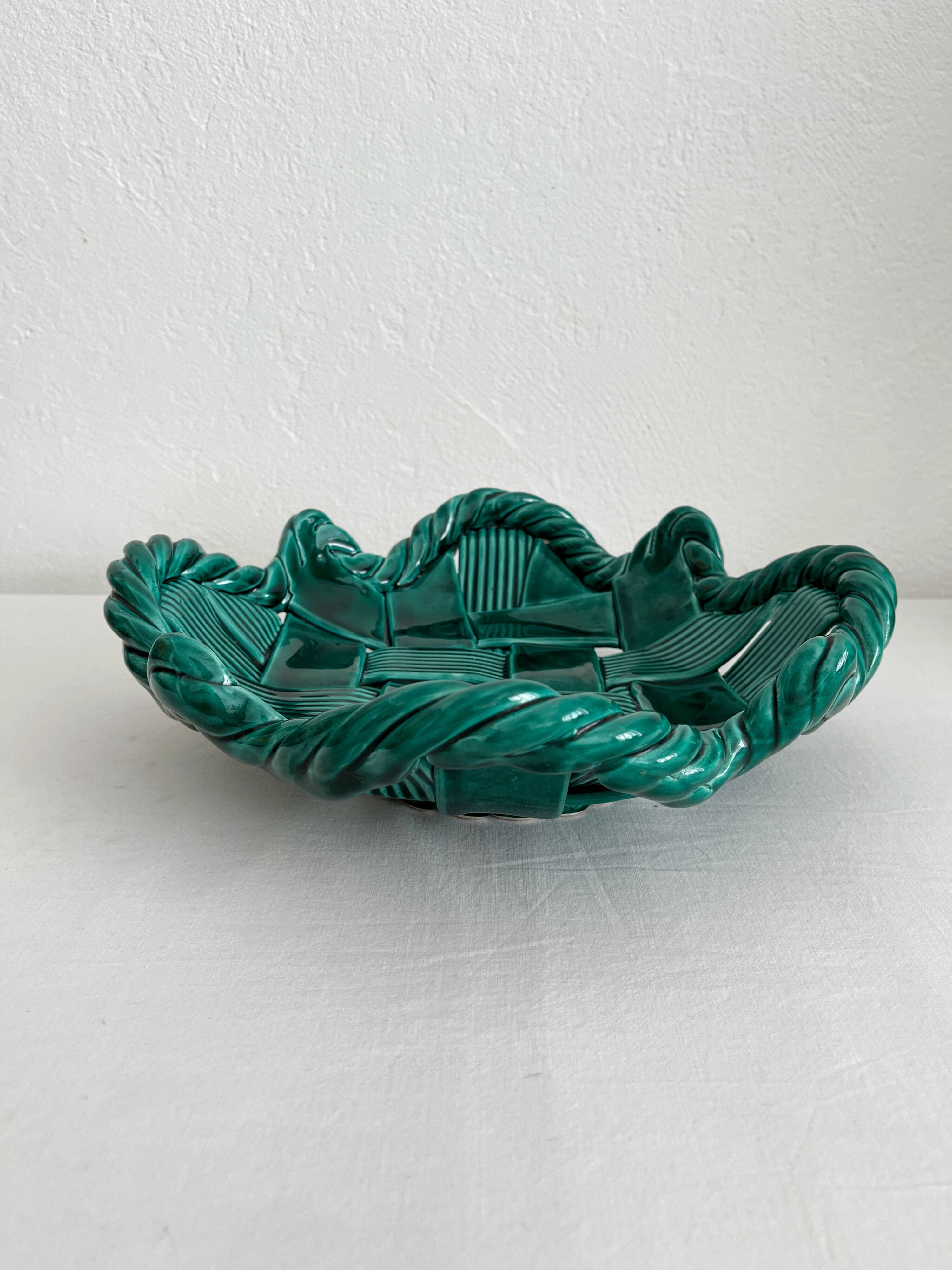 Vintage woven ceramic fruit bowl basket