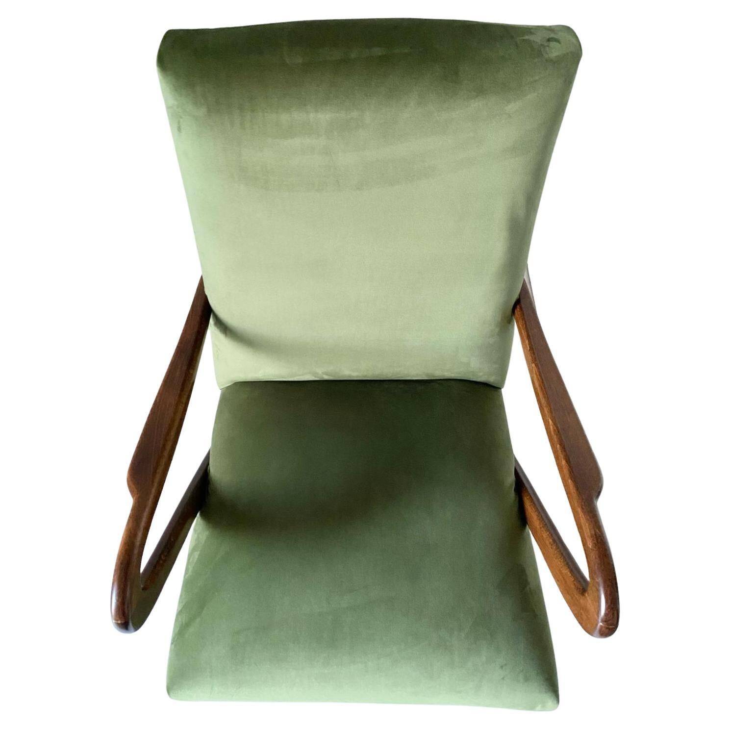 Midcentury modern Green Velvet Armchair, Guglielmo Ulrich, Italy 1950 's
