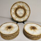Vintage oyster / shellfish service of 10 plates + 1 dish in faience of longchamp france